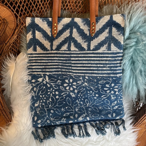 Tote bag in woven fabric and faux leather handles - Picture 5 of 6